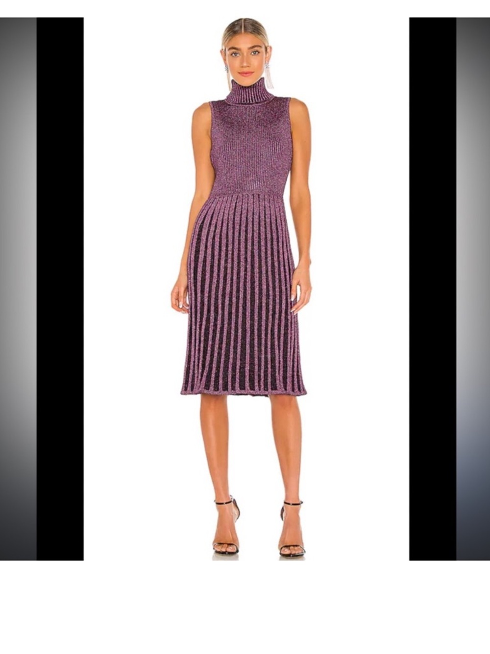 Milly Pleated Midi Dress in Black & Pink Lurex